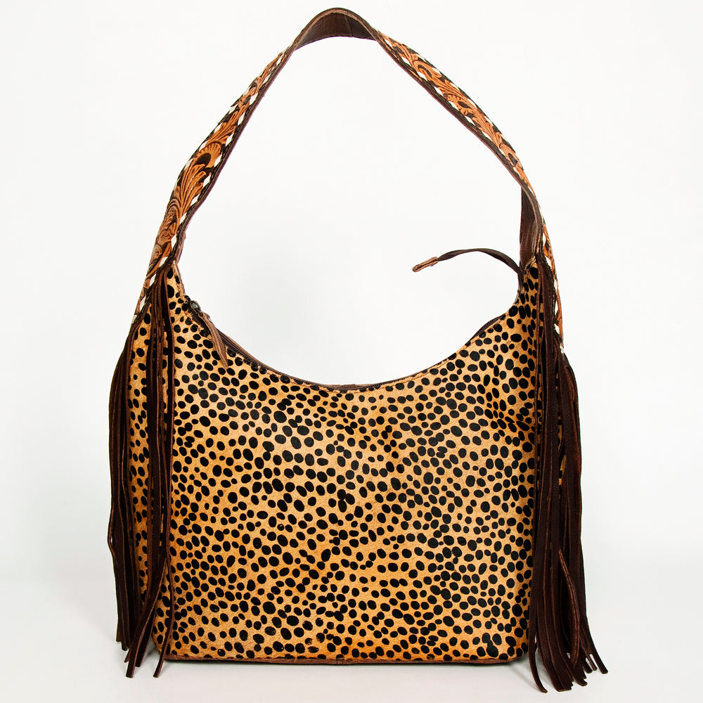 ADBG803 American Darling Western Leather Hobo Bag - Hand Tooled Cowhide & Fringe Purse