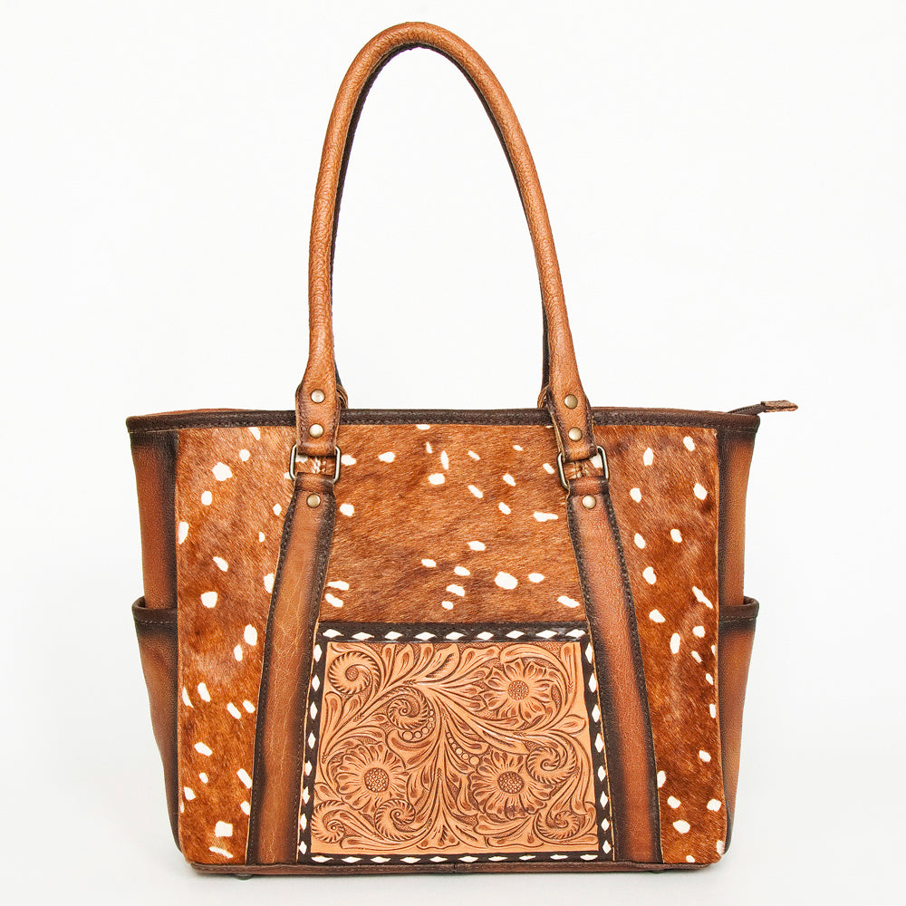 ADBG953 American Darling Western Leather Tote Bag Hair-On Cowhide Hand Tooled Floral