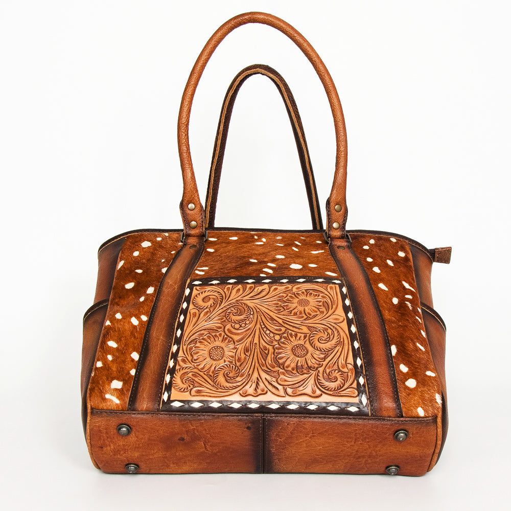 ADBG953 American Darling Western Leather Tote Bag Hair-On Cowhide Hand Tooled Floral