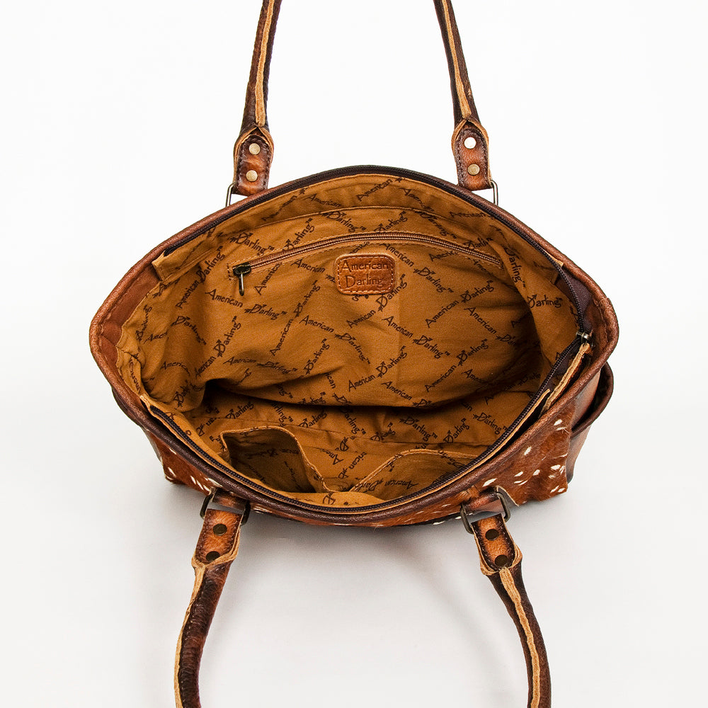 ADBG953 American Darling Western Leather Tote Bag Hair-On Cowhide Hand Tooled Floral