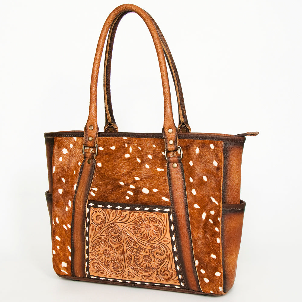 ADBG953 American Darling Western Leather Tote Bag Hair-On Cowhide Hand Tooled Floral