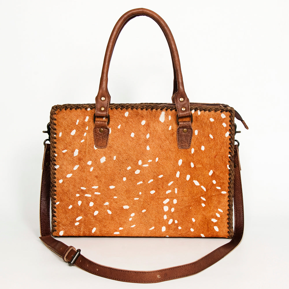 LC-ADBGS118 Western Tote Bag - Hair-On Leather with Whipstitch Trim & Detachable Strap