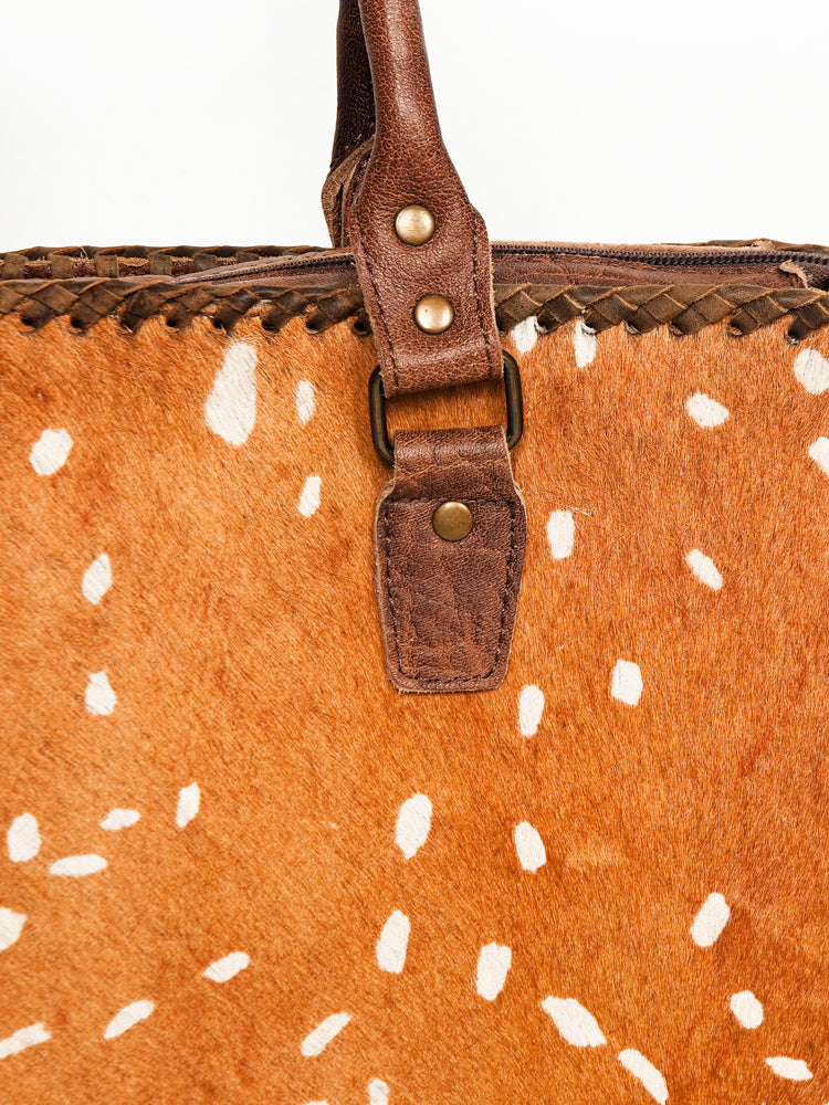 LC-ADBGS118 Western Tote Bag - Hair-On Leather with Whipstitch Trim & Detachable Strap
