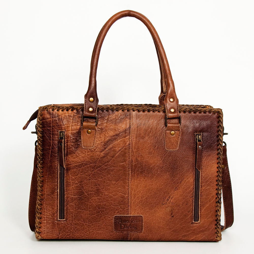 LC-ADBGS118 Western Tote Bag - Hair-On Leather with Whipstitch Trim & Detachable Strap