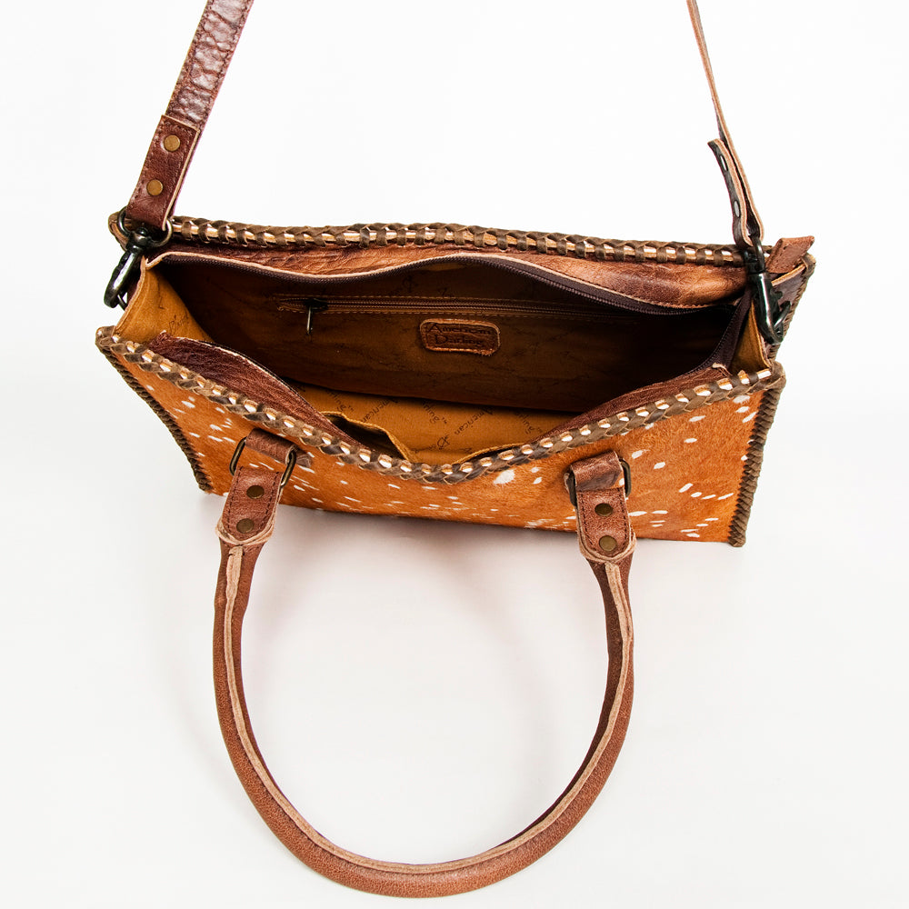LC-ADBGS118 Western Tote Bag - Hair-On Leather with Whipstitch Trim & Detachable Strap