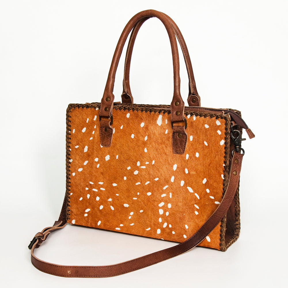 LC-ADBGS118 Western Tote Bag - Hair-On Leather with Whipstitch Trim & Detachable Strap