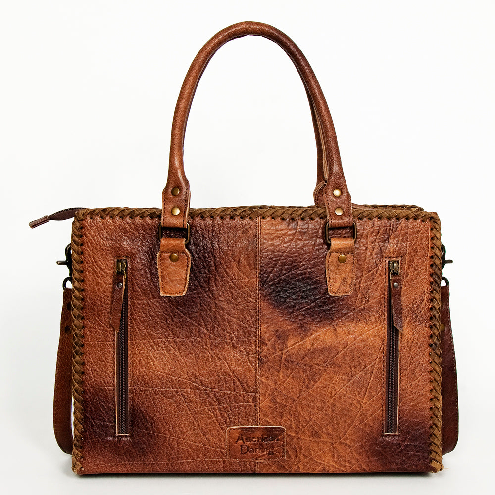 LC-ADBGS118 Western Tote Bag - Hair-On Leather with Whipstitch Trim & Detachable Strap