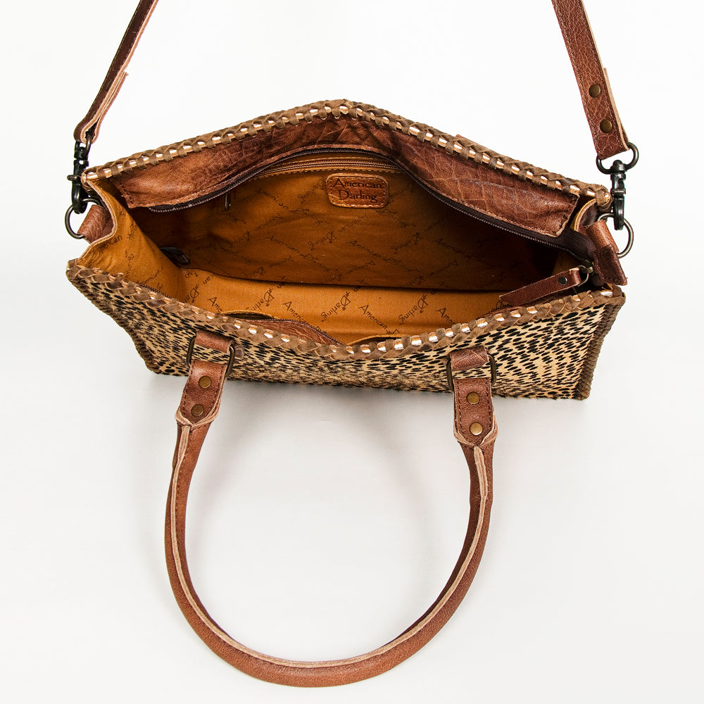 LC-ADBGS118 Western Tote Bag - Hair-On Leather with Whipstitch Trim & Detachable Strap