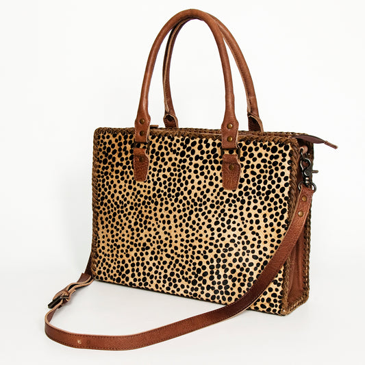LC-ADBGS118 Western Tote Bag - Hair-On Leather with Whipstitch Trim & Detachable Strap