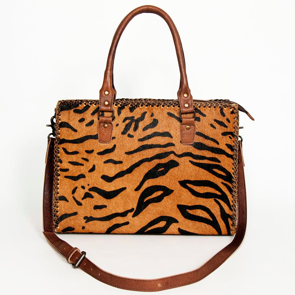 LC-ADBGS118 Western Tote Bag - Hair-On Leather with Whipstitch Trim & Detachable Strap