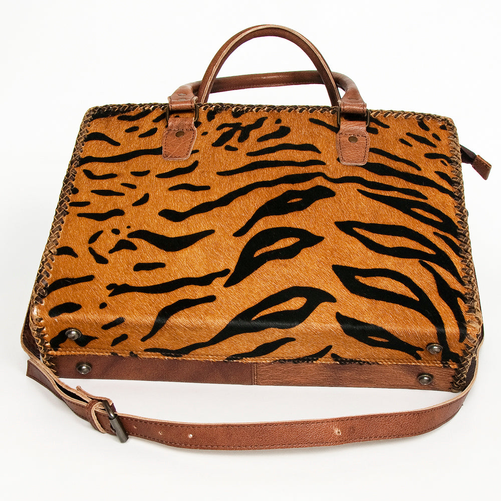 LC-ADBGS118 Western Tote Bag - Hair-On Leather with Whipstitch Trim & Detachable Strap