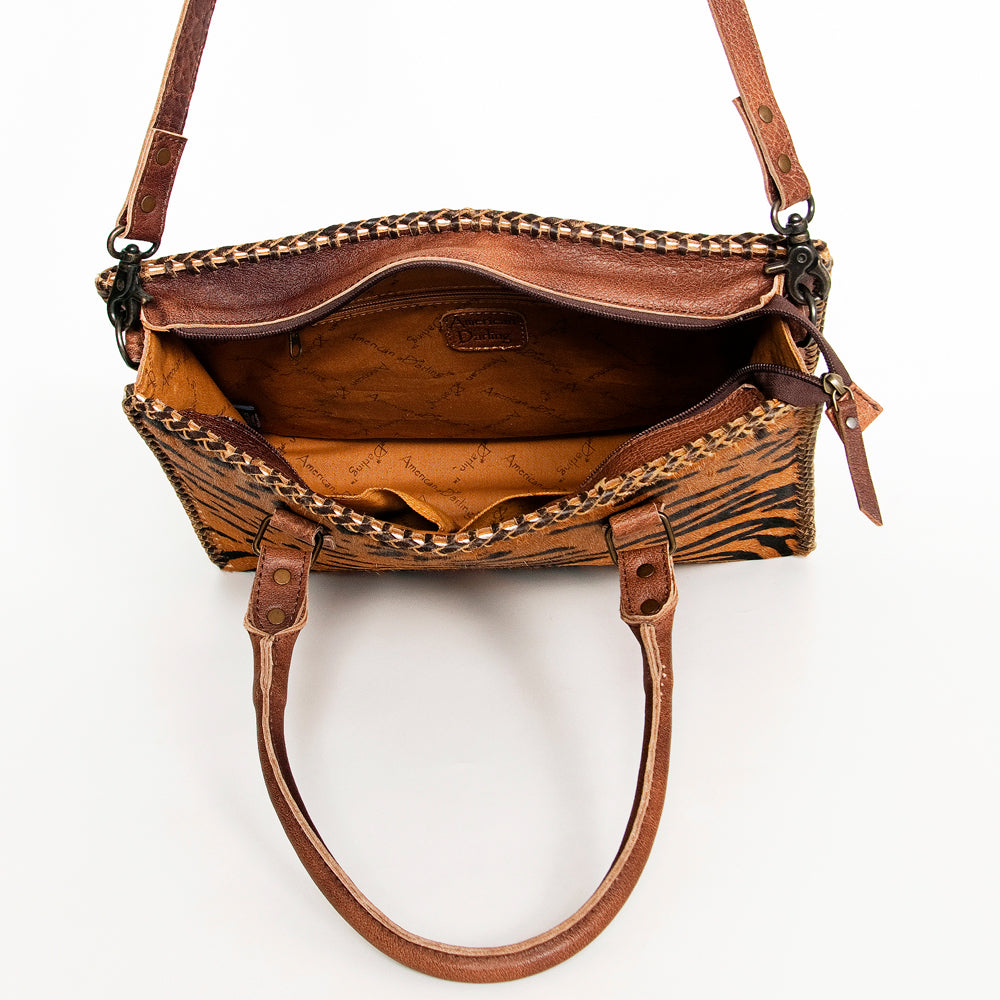 LC-ADBGS118 Western Tote Bag - Hair-On Leather with Whipstitch Trim & Detachable Strap
