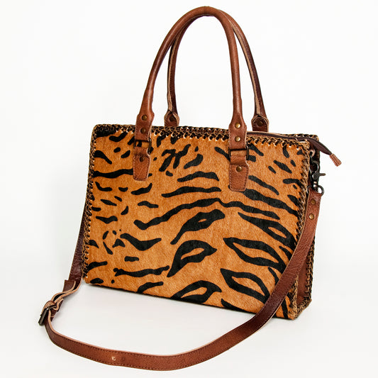 LC-ADBGS118 Western Tote Bag - Hair-On Leather with Whipstitch Trim & Detachable Strap