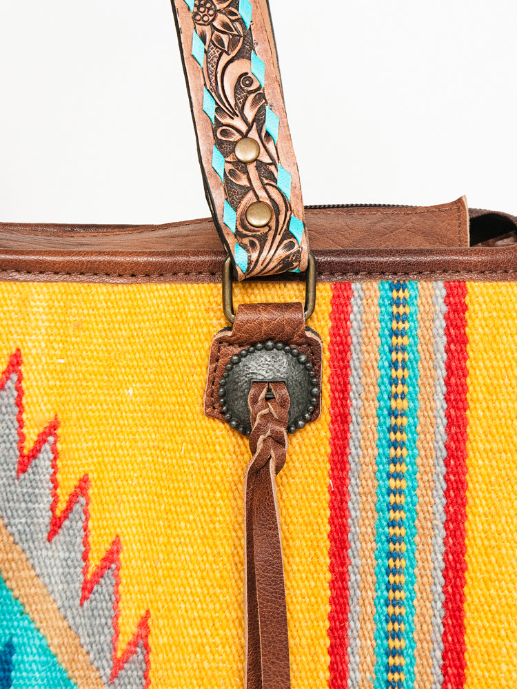 ADBG1033 American Darling Handwoven Saddle Blanket Tote Bag - Western Genuine Leather Purse