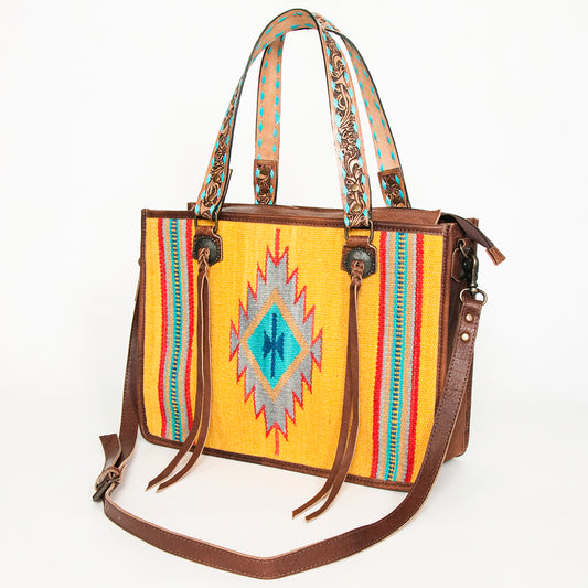 ADBG1033 American Darling Handwoven Saddle Blanket Tote Bag - Western Genuine Leather Purse