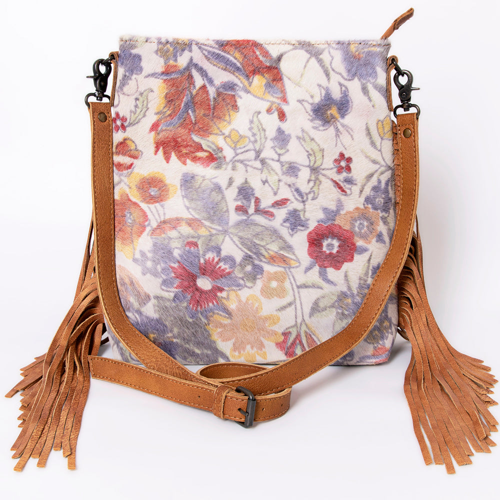LC-ADBG719 Hair-On Cowhide Crossbody Bag with Leather Fringe