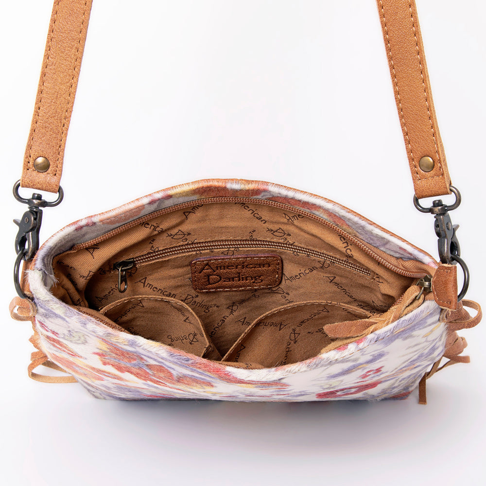 LC-ADBG719 Hair-On Cowhide Crossbody Bag with Leather Fringe