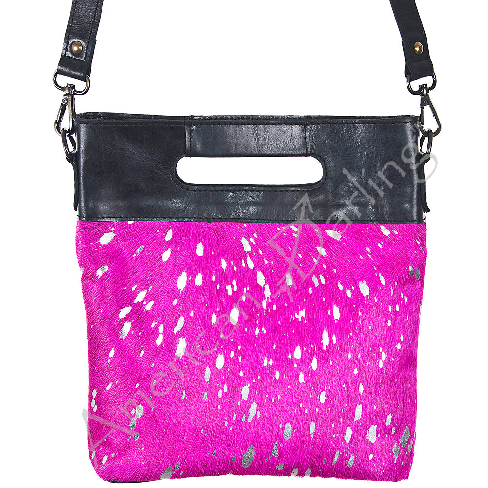 LC-ADBGS177PKACSL Pink Metallic Cowhide Clutch Bag - Genuine Leather Western Shoulder Purse