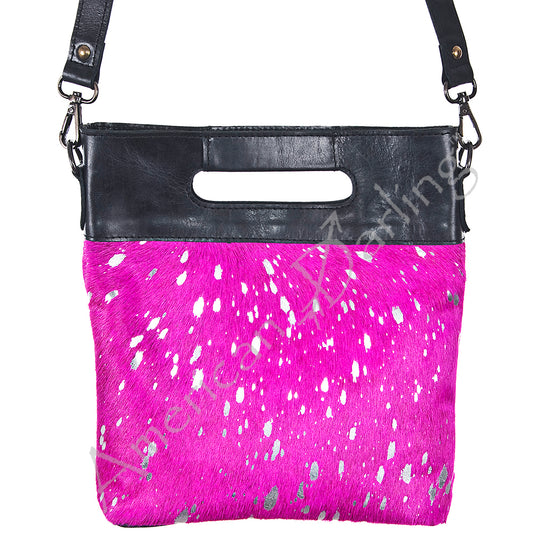 LC-ADBGS177PKACSL Pink Metallic Cowhide Clutch Bag - Genuine Leather Western Shoulder Purse