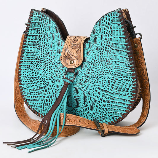 ADBG1039 American Darling Crocodile Embossed Hand Tooled Leather Western Hobo Bag