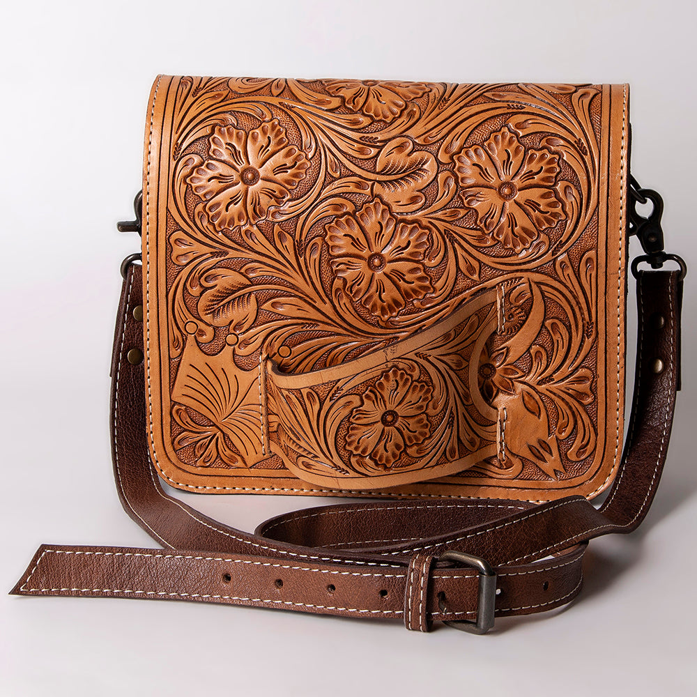 ADBG1041 American Darling Hand-Tooled Western Leather Crossbody Bag Genuine Floral Tooled Purse