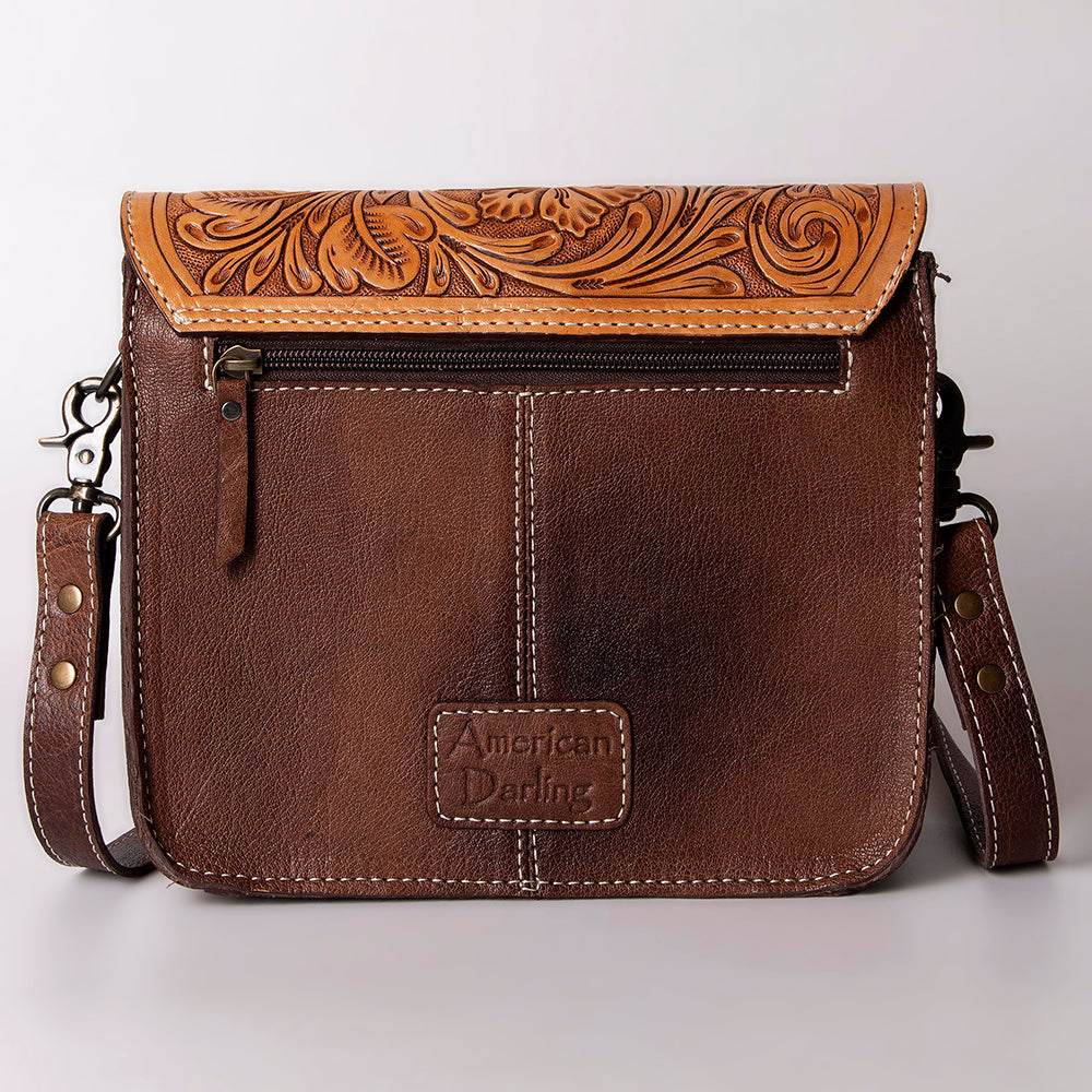 ADBG1041 American Darling Hand-Tooled Western Leather Crossbody Bag Genuine Floral Tooled Purse