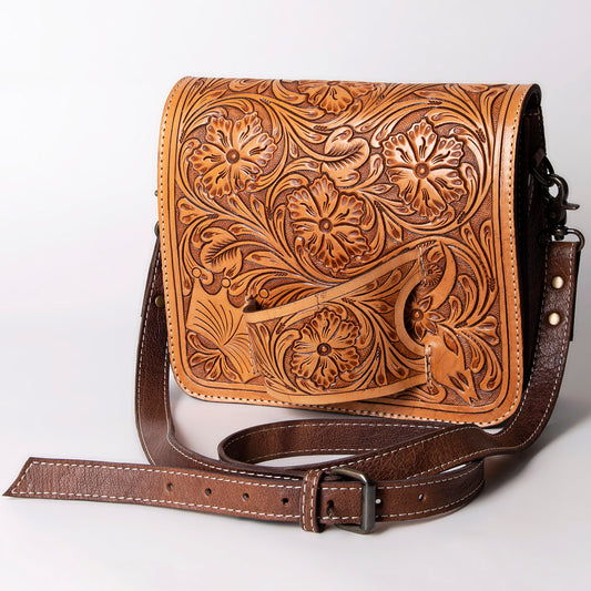 ADBG1041 American Darling Hand-Tooled Western Leather Crossbody Bag Genuine Floral Tooled Purse