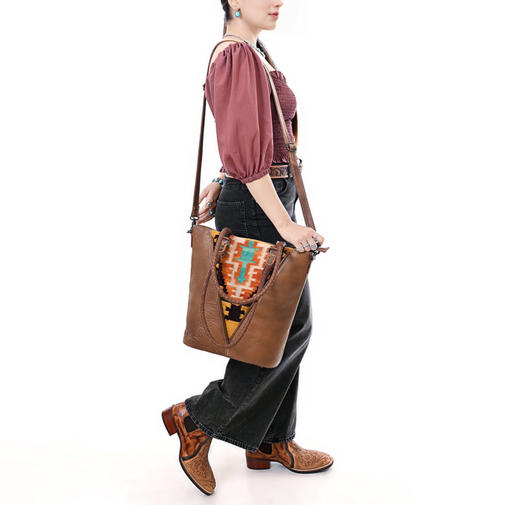ADBG1047 American Darling Hand Woven Saddle Blanket Leather Tote Bag | Western Leather Handbag
