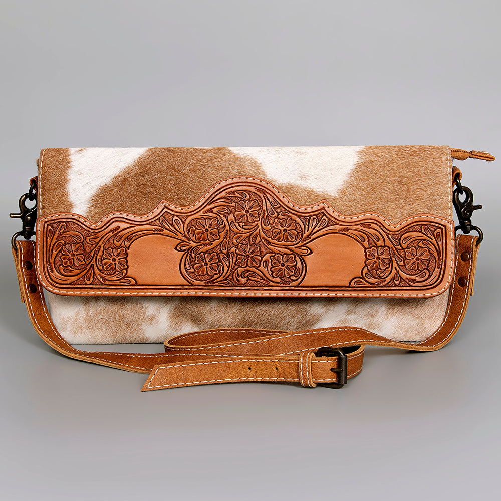 ADBG1048 American Darling Hair-on Cowhide Leather Small Crossbody Bag Floral Tooled Design Premium Western Handbag