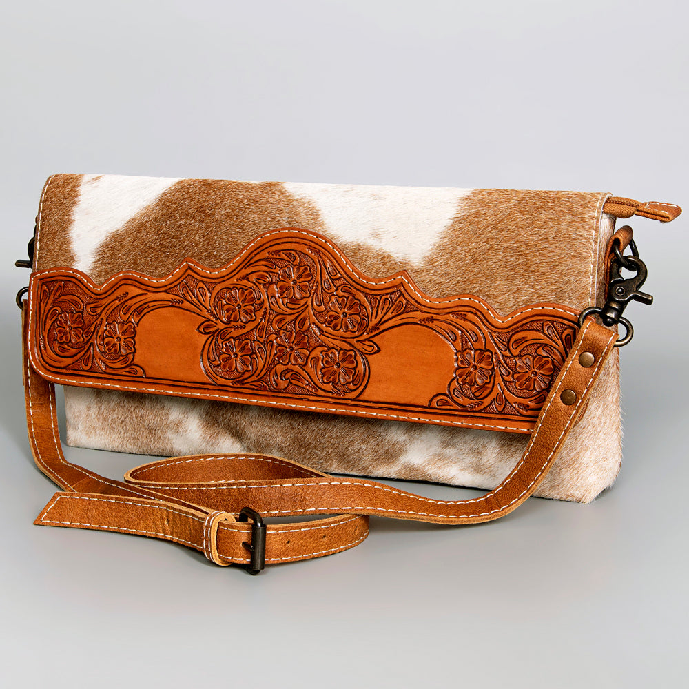 ADBG1048 American Darling Hair-on Cowhide Leather Small Crossbody Bag Floral Tooled Design Premium Western Handbag