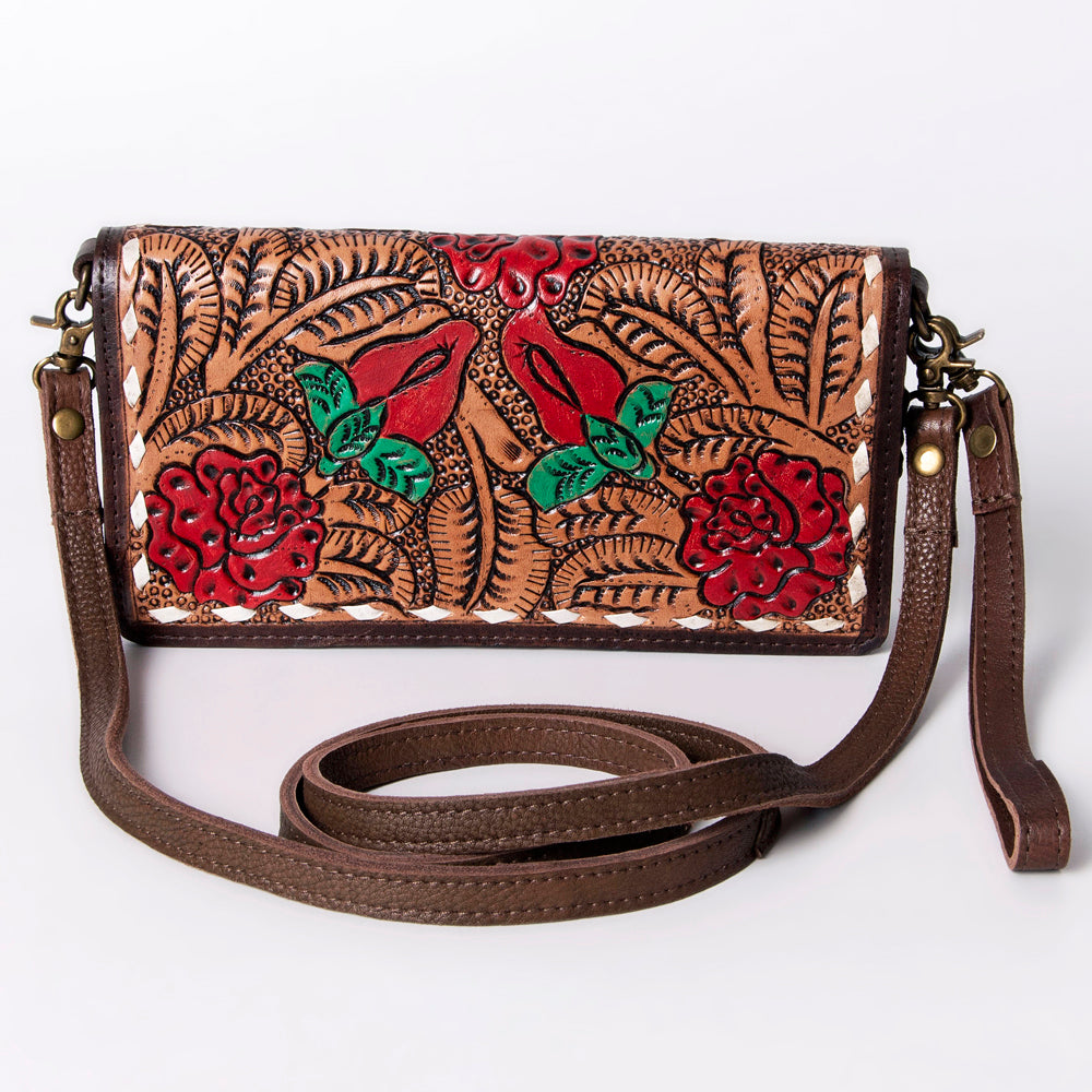 ADBGM169 Hand-Tooled Western Leather Crossbody Purse with Floral Design