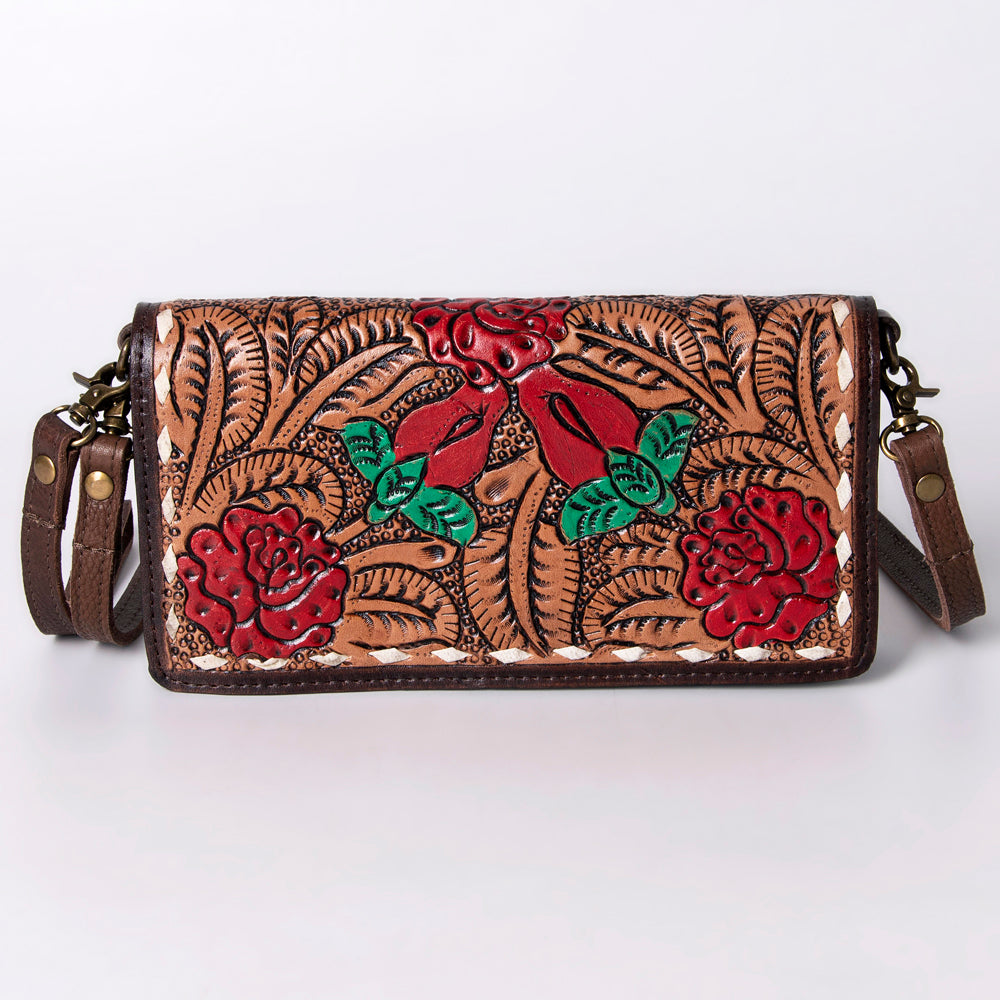 ADBGM169 Hand-Tooled Western Leather Crossbody Purse with Floral Design