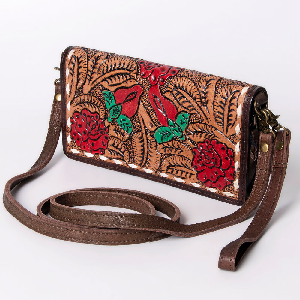ADBGM169 Hand-Tooled Western Leather Crossbody Purse with Floral Design