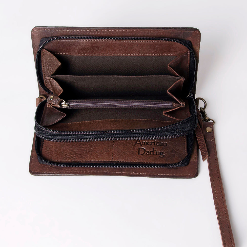 ADBGM169 Hand-Tooled Western Leather Crossbody Purse with Floral Design