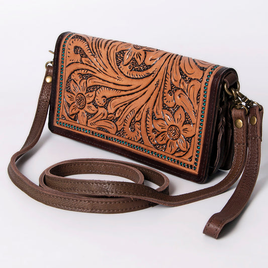 ADBGM169 Hand-Tooled Leather Organiser Purse - Western Floral Scroll
