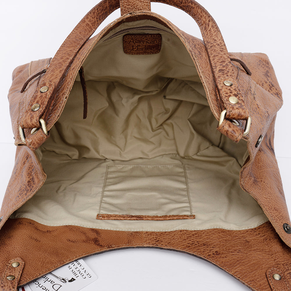 ADBGI218 Tooled Leather Hobo Bag with Turquoise Concho & Studded Trim