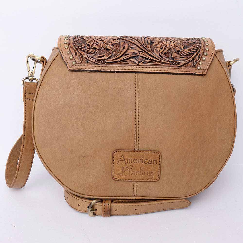ADBGI220 Round Tooled Leather & Hair-On Crossbody Bag - Floral Flap Western Purse