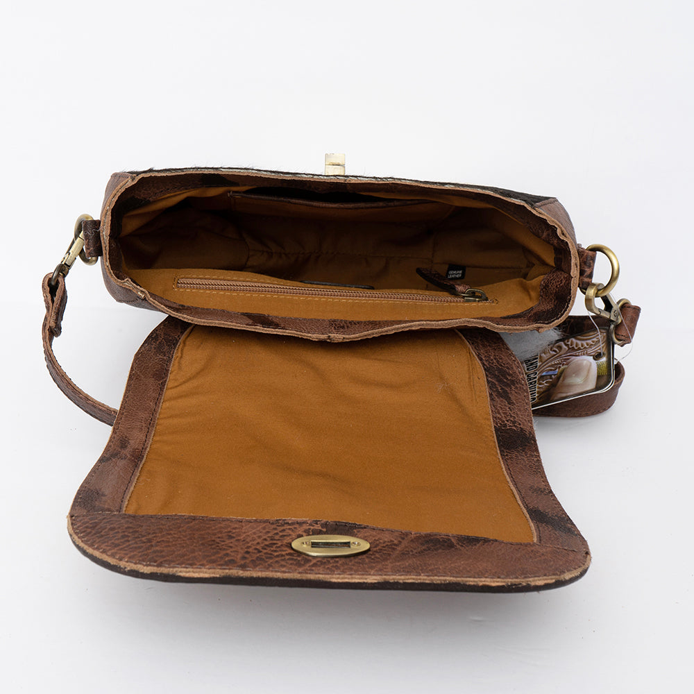 ADBGI220 Round Tooled Leather & Hair-On Crossbody Bag - Floral Flap Western Purse