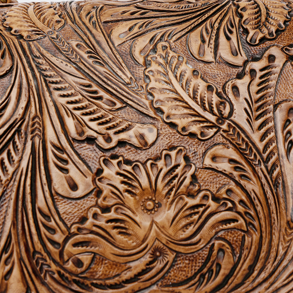 LC-ADBGI223A Tooled Leather & Hair-On Satchel Bag - Western Crossbody with Flap Closure