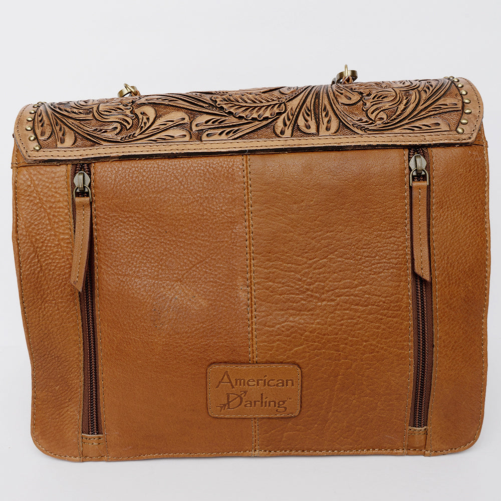 LC-ADBGI223A Tooled Leather & Hair-On Satchel Bag - Western Crossbody with Flap Closure