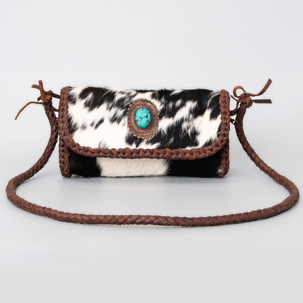 ADBGM267 Cowhide Mini Wallet - Braided Leather & Turquoise Concho
