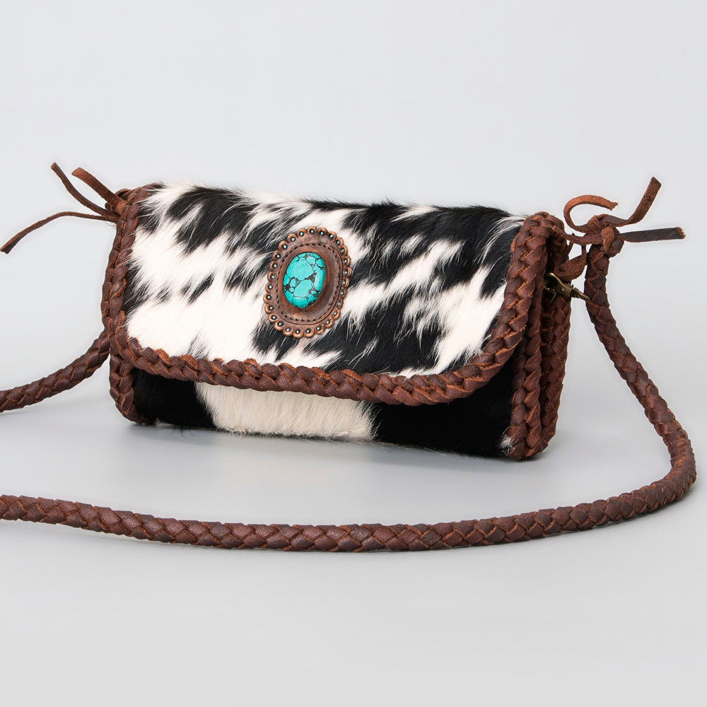 ADBGM267 Cowhide Mini Wallet - Braided Leather & Turquoise Concho