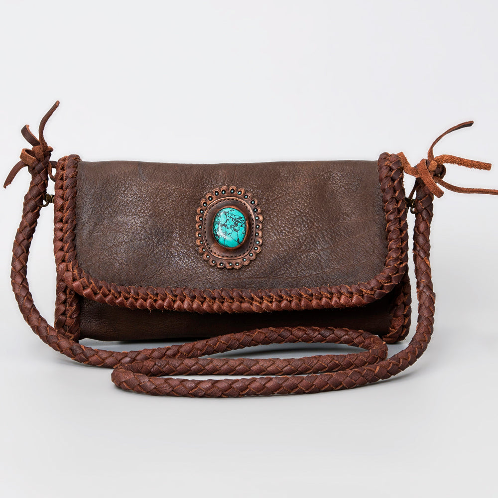 ADBGM267 Mini Western Leather Wallet - Braided Edge & Turquoise Concho