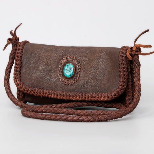 ADBGM267 Mini Western Leather Wallet - Braided Edge & Turquoise Concho