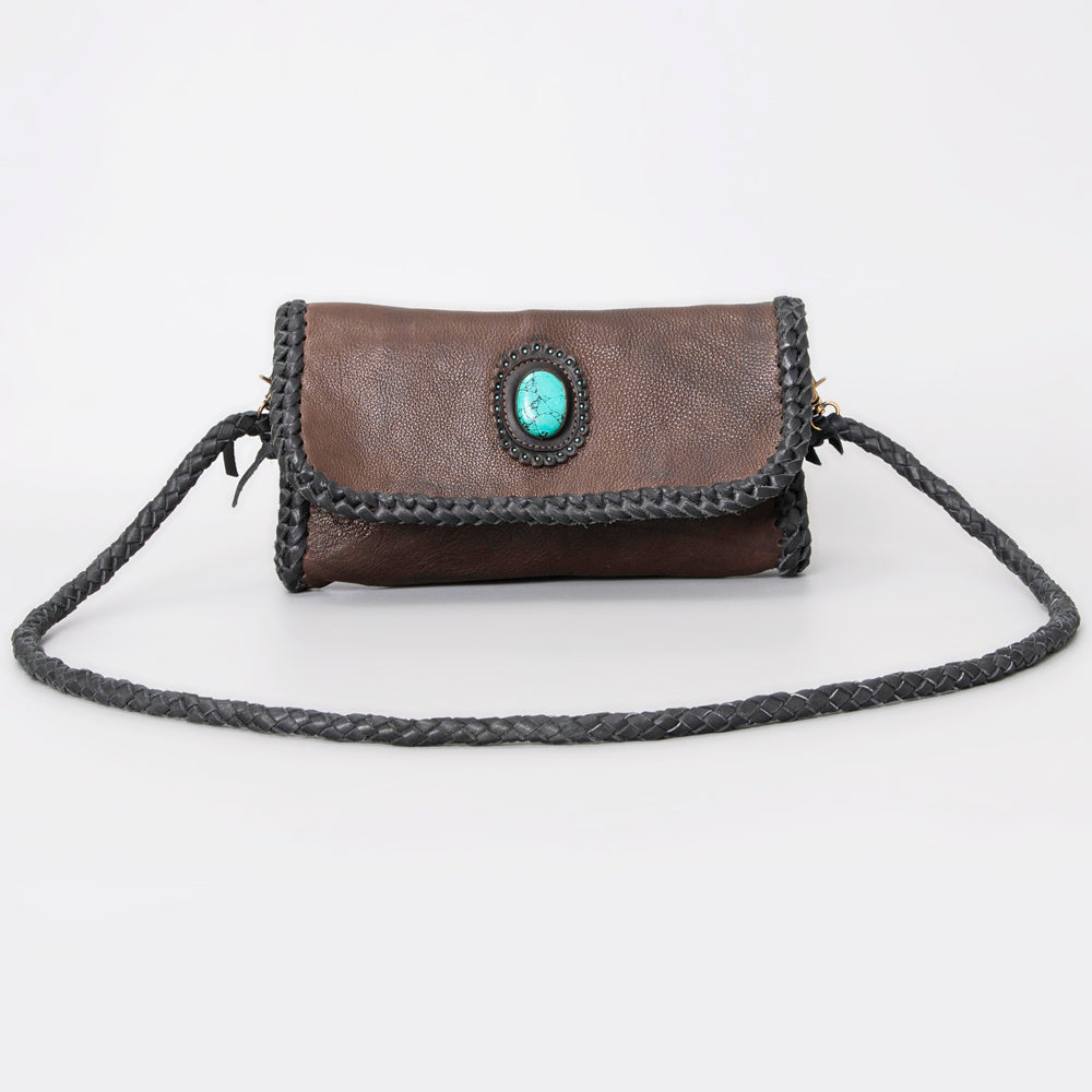 ADBGM267 Mini Western Leather Wallet - Braided Edge & Turquoise Concho