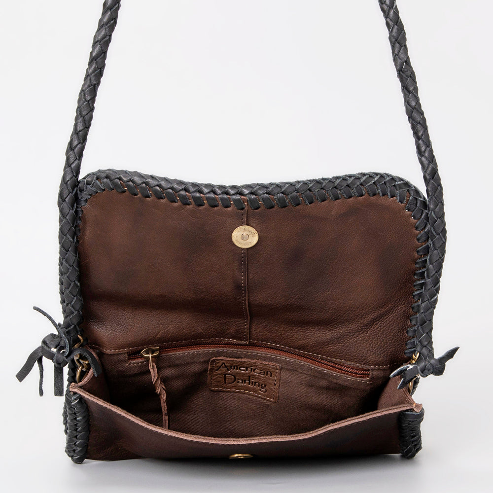 ADBGM267 Mini Western Leather Wallet - Braided Edge & Turquoise Concho