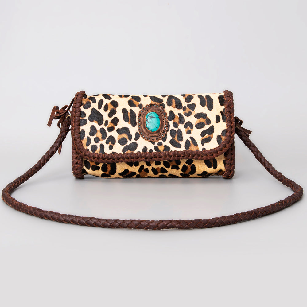 ADBGM267 Cowhide Mini Wallet - Braided Leather & Turquoise Concho