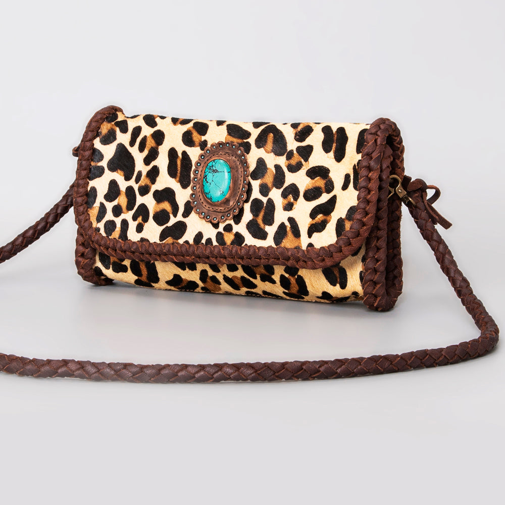 ADBGM267 Cowhide Mini Wallet - Braided Leather & Turquoise Concho