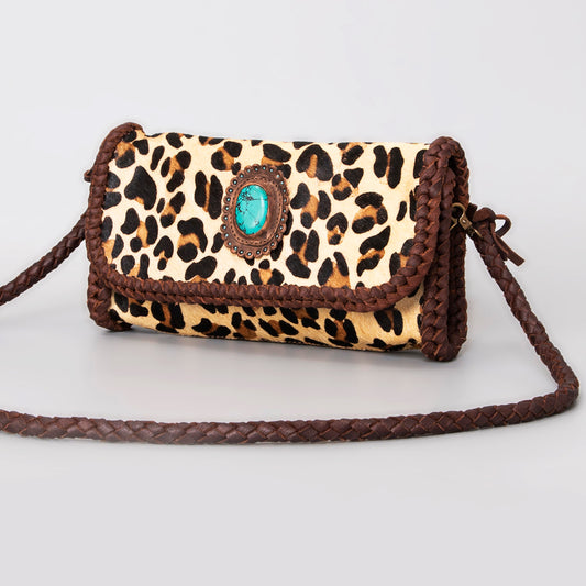 ADBGM267 Cowhide Mini Wallet - Braided Leather & Turquoise Concho