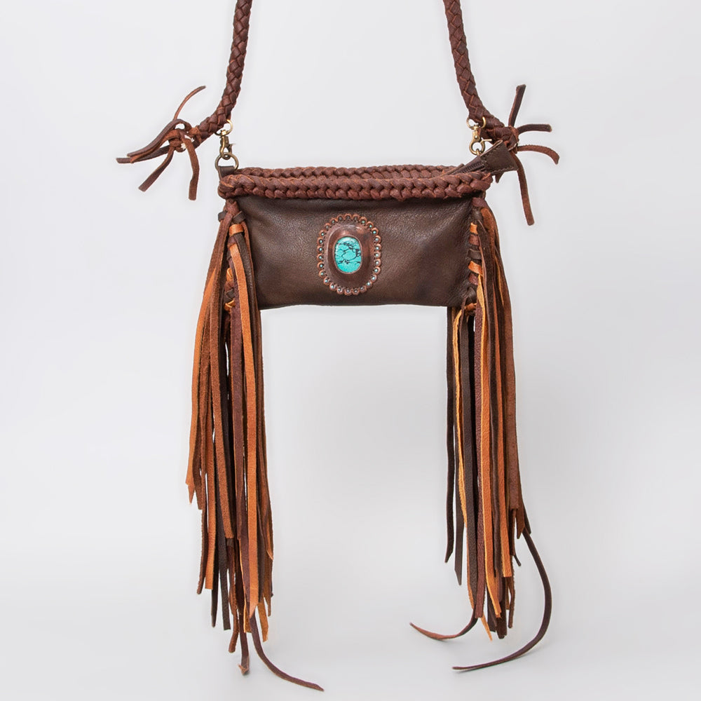 ADBGM277 Mini Fringe Crossbody - Braided Leather & Turquoise Concho